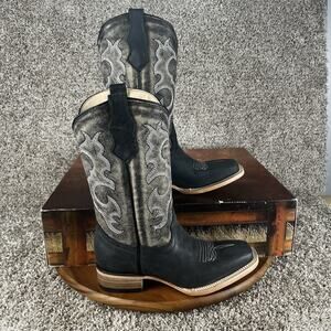 Circle G Unisex Kids Size 5 Black Embroidered Western Boot Square Toe J7111